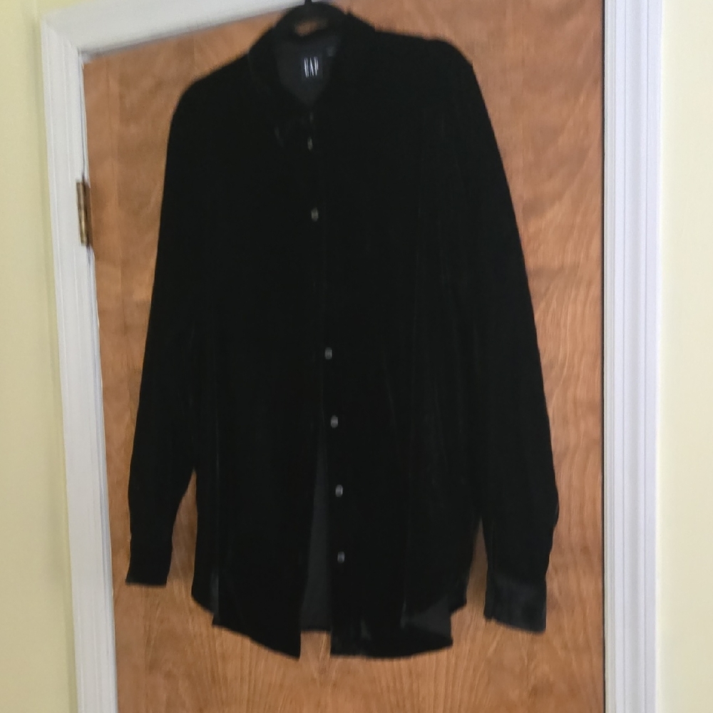Gap Black Velvet Button Front Shirt, Size Large Tall